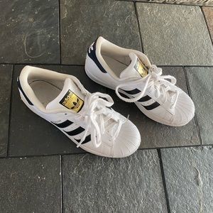 adidas White Black Gold Superstar Sneakers